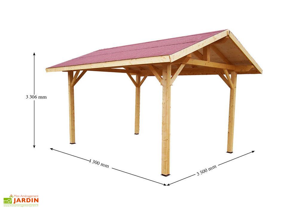 Carport Bois Contrecolle Double Pente 30 5x6m Habrita