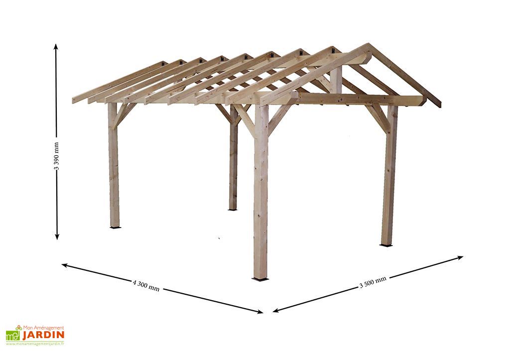 Carport Bois Double Pente 30 3x4m Habrita