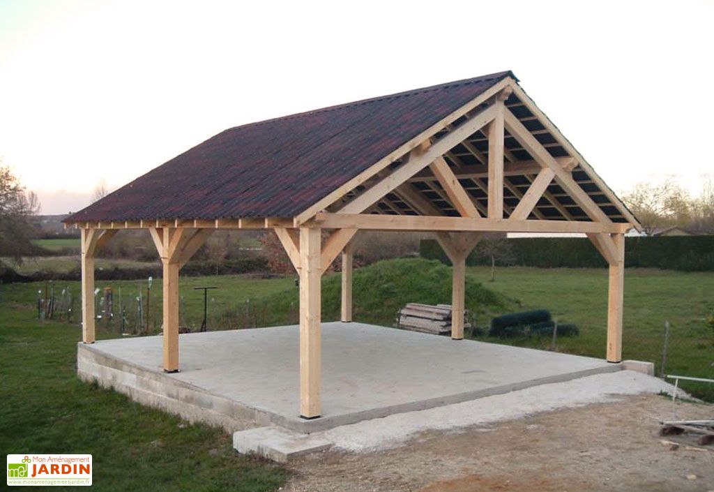 Carport Bois Contrecolle Double Pente 30 Avec Bardeau Bitume 5x6m