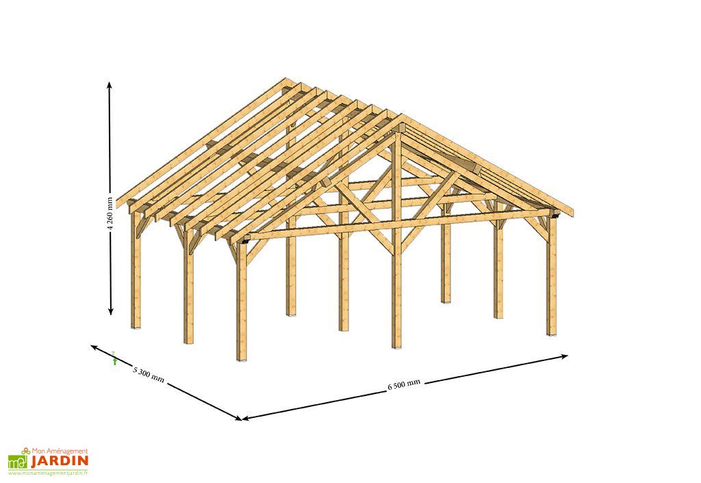 Carport Bois Contrecollé Double Pente 30° 5x6m Habrita