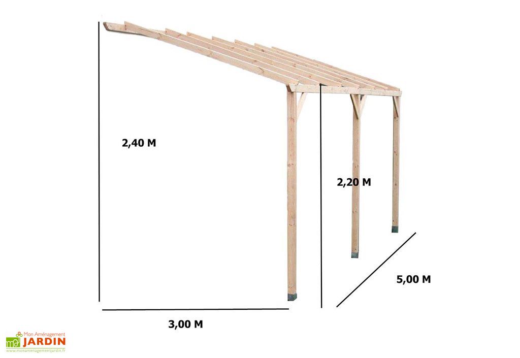 Carport Bois Adossable Autoclave Monopente 3x5m Habrita