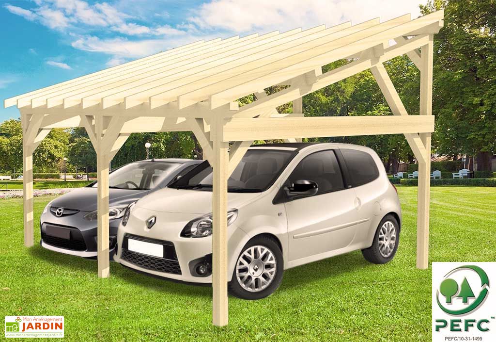 Carport Bois Contrecolle Adossable Monopente 15 2 Voitures 5x6m