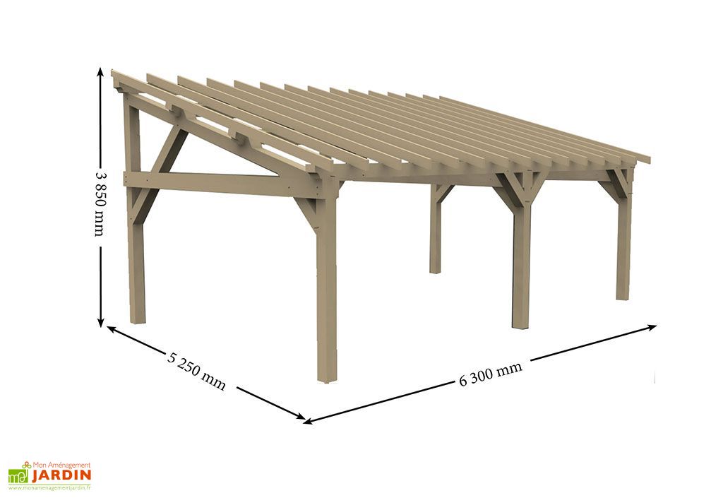 Carport Bois Contrecolle Adossable Monopente 15 2 Voitures 5x6m