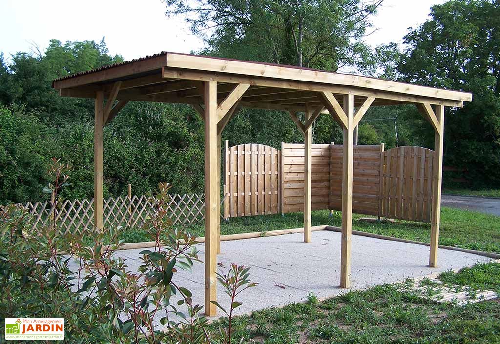 Carport Bois Traité Toit Plat Gros Poteaux 3x5m Habrita