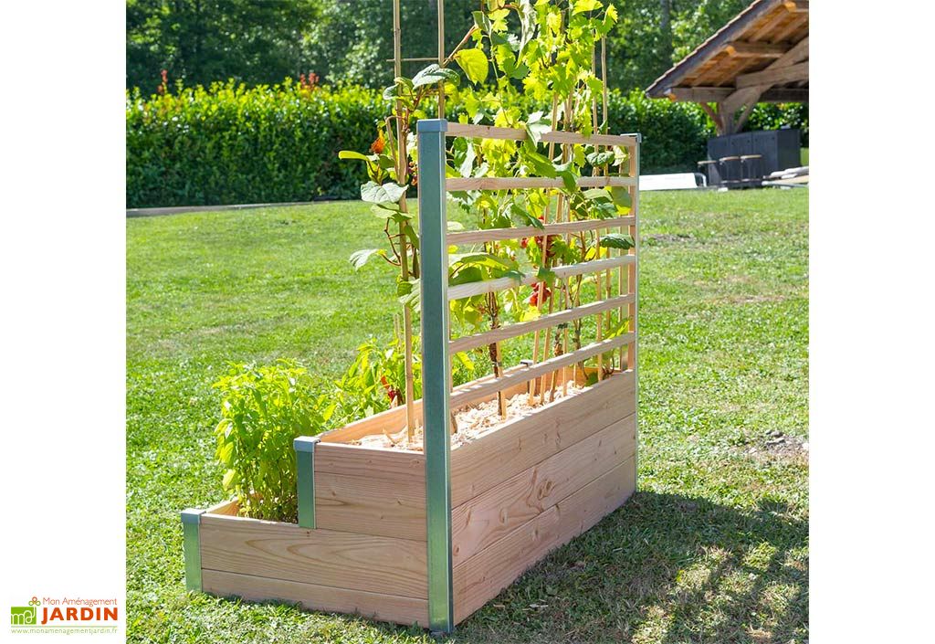 Carre Potager En Bois Douglas 19 Mm 2 Etages Et Treillis 125 X 60 Cm Mon Petit Potager