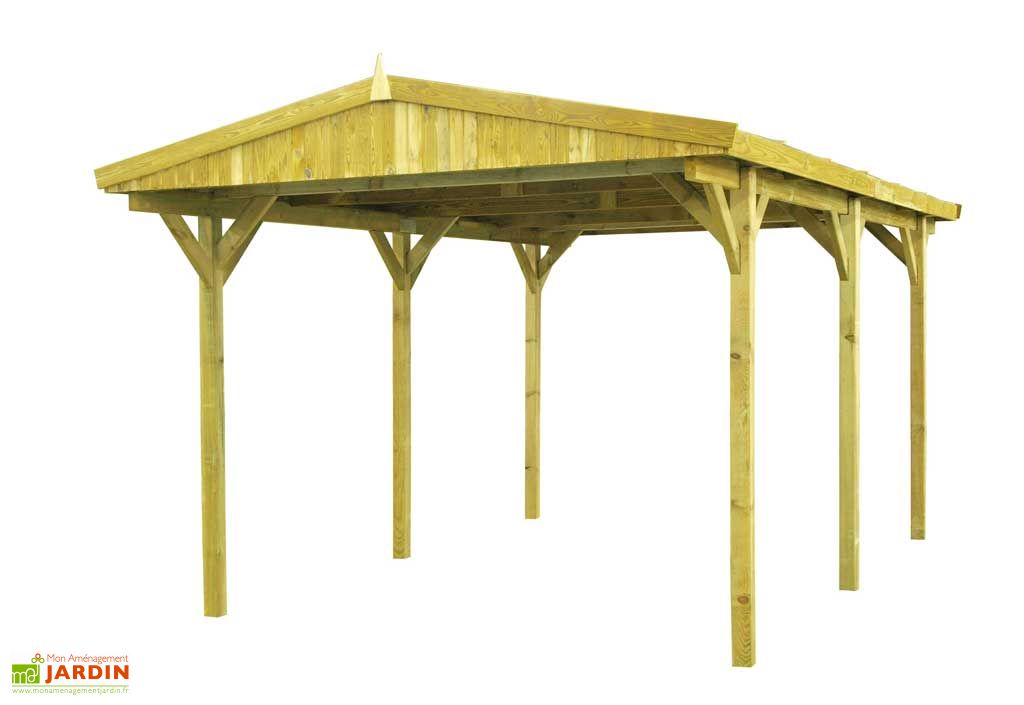 Carport Bois Basile 2 Versants (3x5) - Carport Basile 1 voiture avec ...