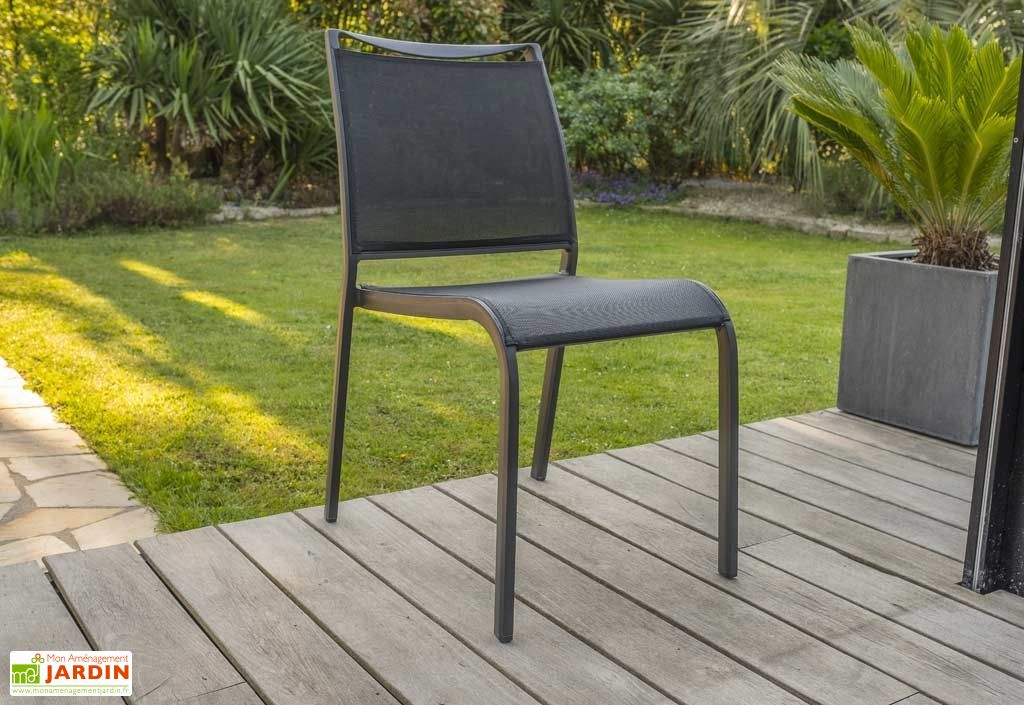 Chaise de Jardin Aluminium et Textilène Noir Empilable Madrid  DCB Garden
