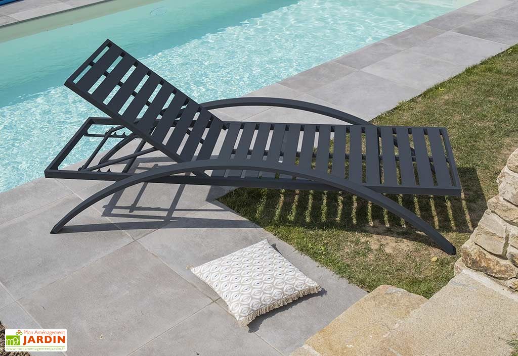 Chaise Longue en Aluminium Constance 195 cm avec Coussin Alumob