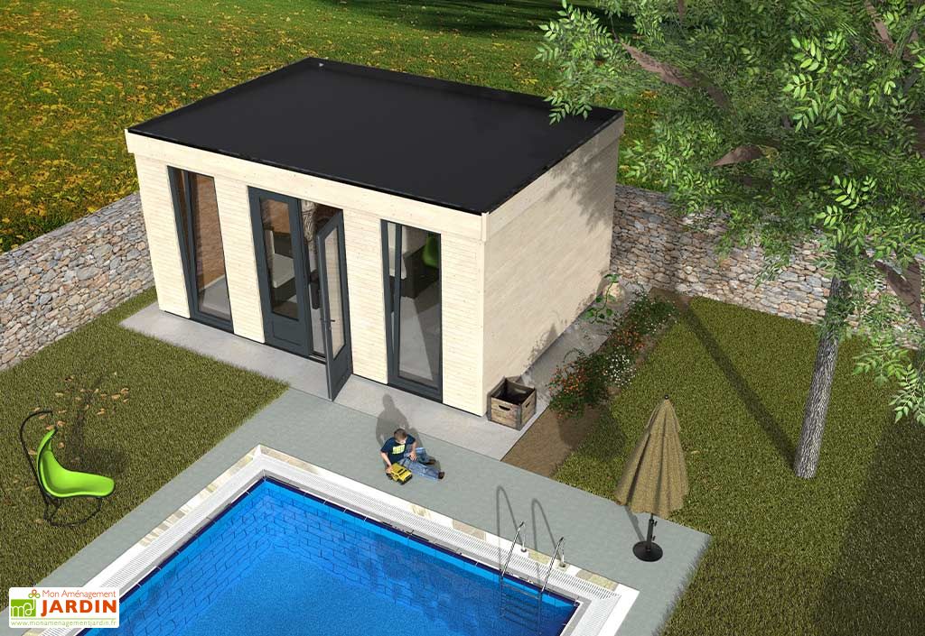 chalet en bois habitable isole 90 mm double vitrage toit plat 15 m decor et jardin