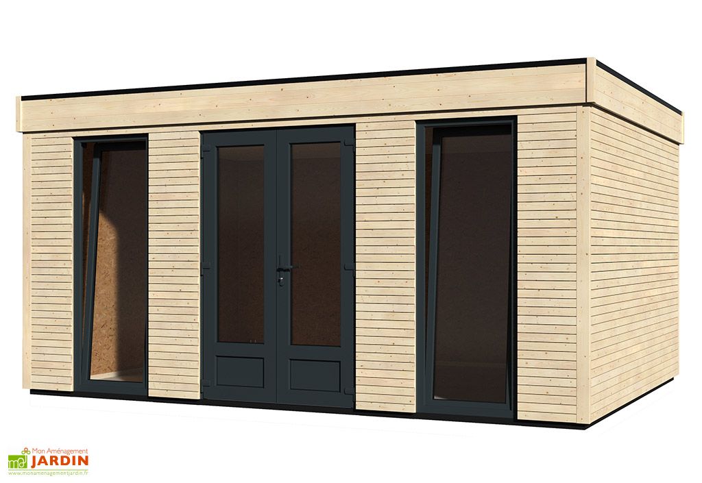 chalet en bois habitable isole 90 mm double vitrage toit plat 15 m decor et jardin