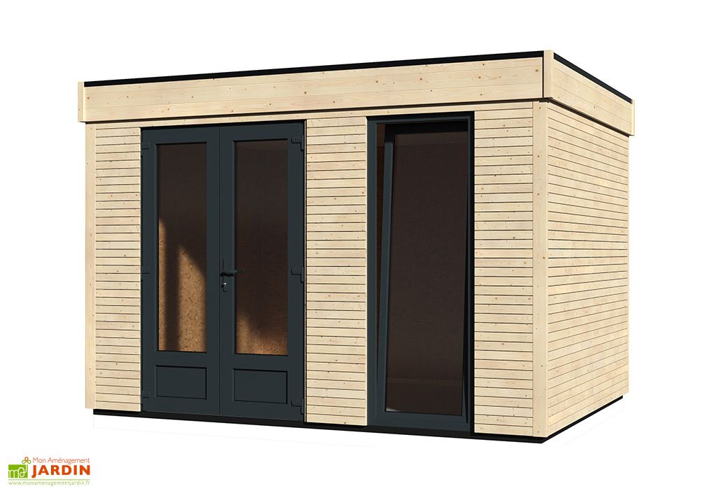 chalet en bois habitable isole 90 mm double vitrage toit plat 9 m decor et jardin