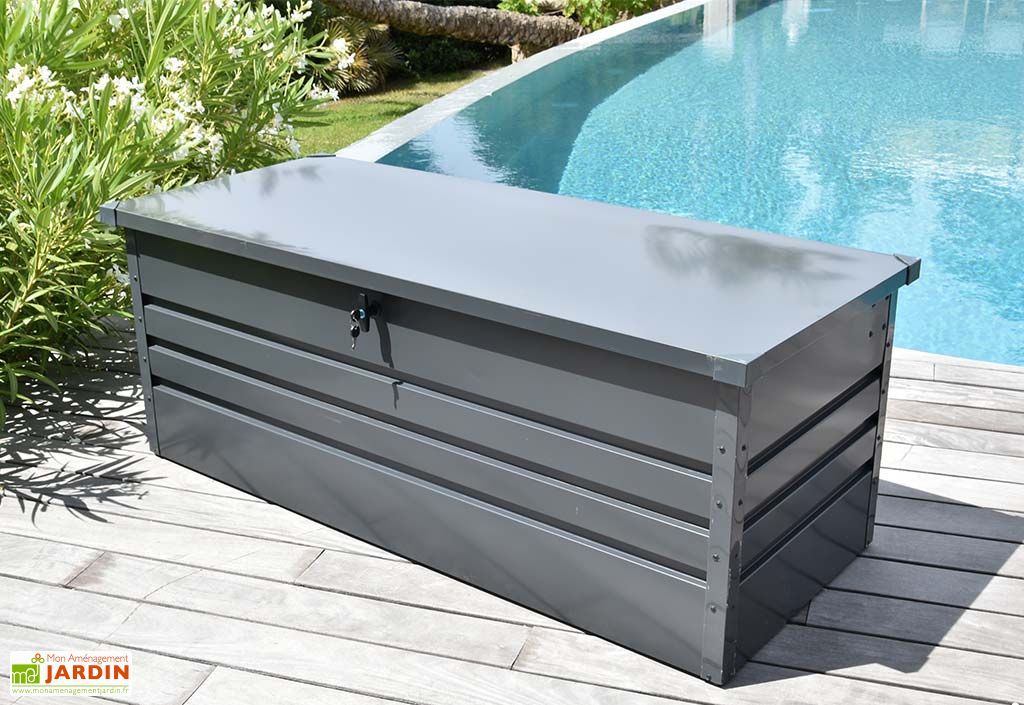 coffre de jardin en metal 350 litres stuff gris givex