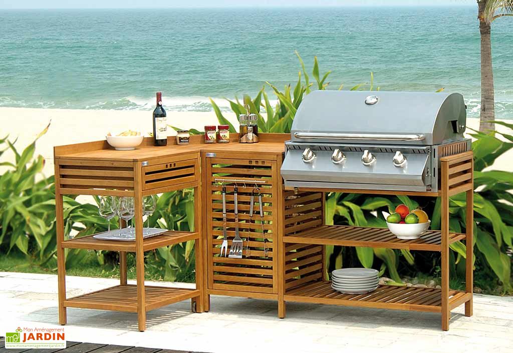 Petite Cuisine d'Extérieure en Bois Lea + Barbecue Gaz ...