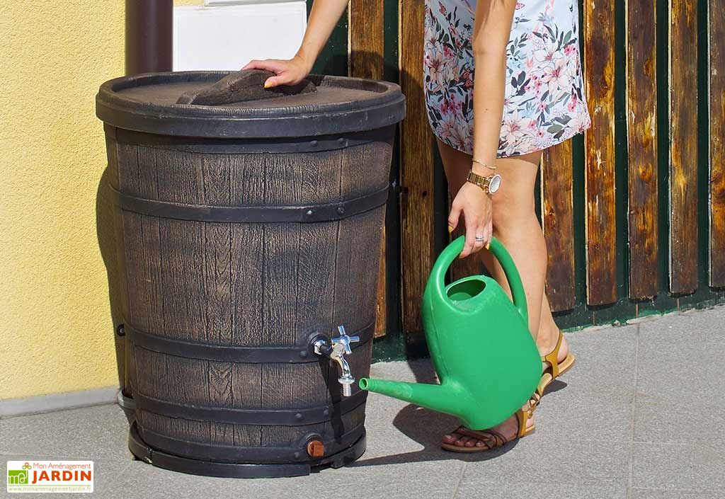 Cuve De Récupération Deau De Pluie 130 L Tonneau Imitation Bois