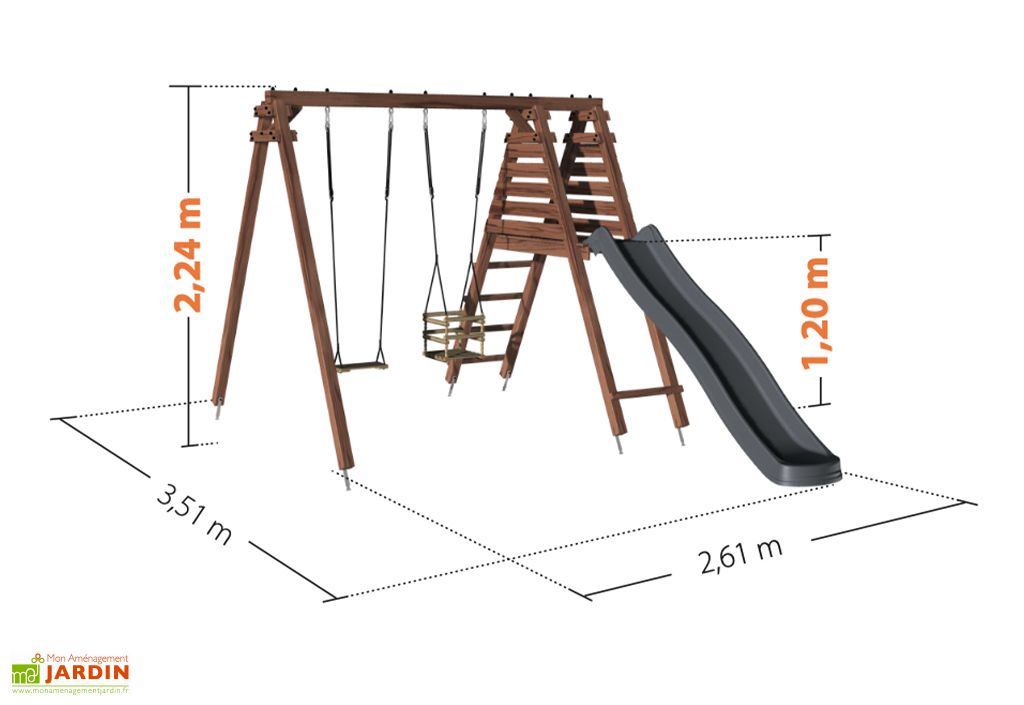 Portique Eco Friendly Toboggan Balancoire Siege Bebe Prune Soulet