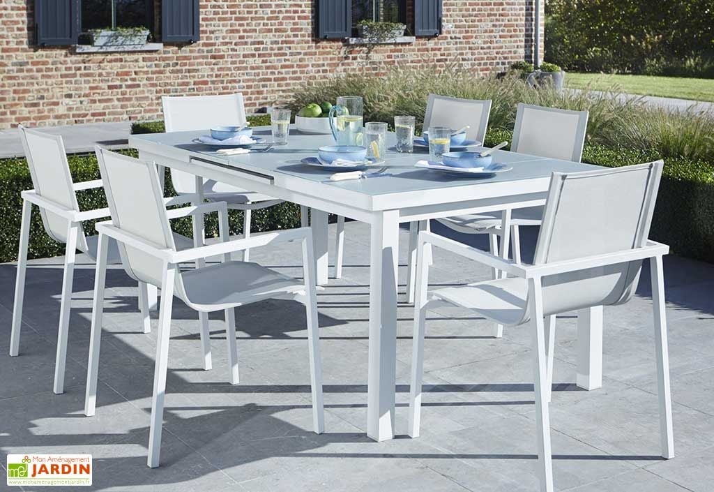 Salon de Jardin Aluminium et Verre Whitestar : Table + 6 Fauteuils ... Salon de Jardin Aluminium et Verre Whitestar : Table + 6 Fauteuils ...
