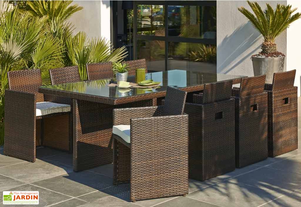 Salon de Jardin Résine Tressée Encastrable 8 Places DCB Garden