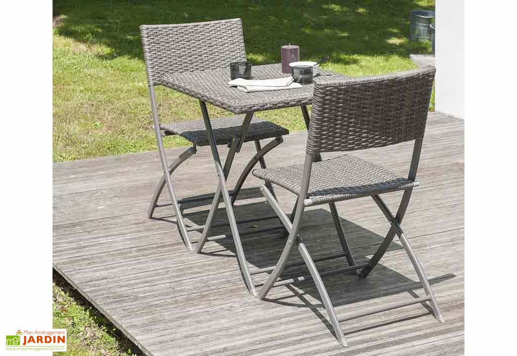 Ensemble Résine Tressée Table + 2 Chaises Gris DCB Garden