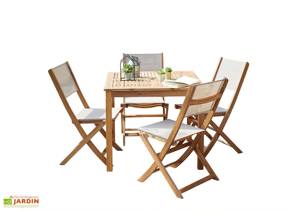 Salon De Jardin Carre 4 Places En Bois D Acacia Wilsa