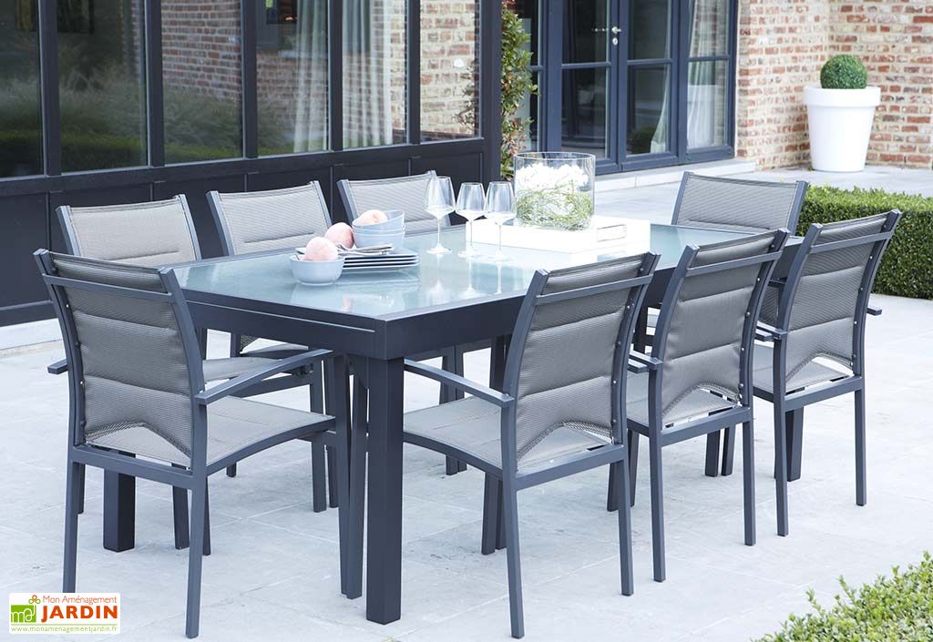 Salon de Jardin Modulo : Table Extensible + 8 Fauteuils (4 ...