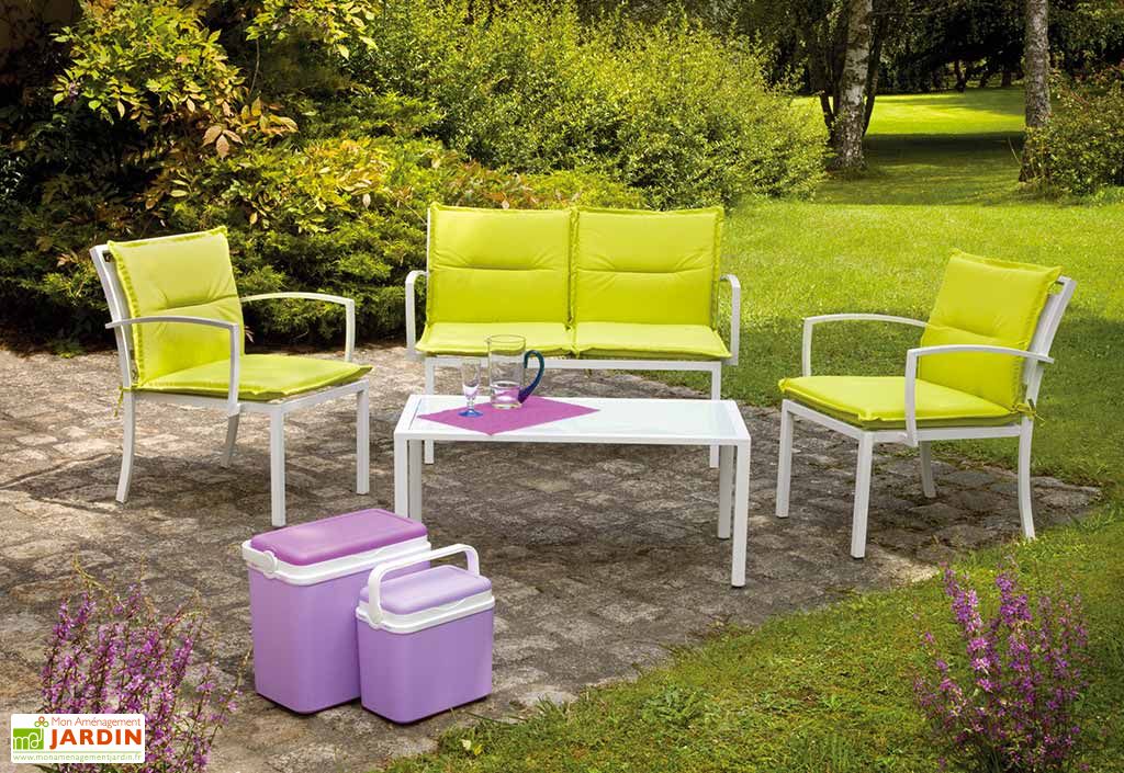 Salon De Jardin Bas Aluminium Verre 4 Places Rubens Pls Coloris