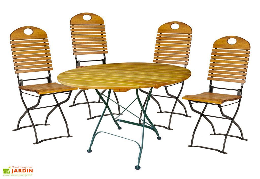 Salon De Jardin En Bois Pliable Bistro Table Ronde 4 Chaises