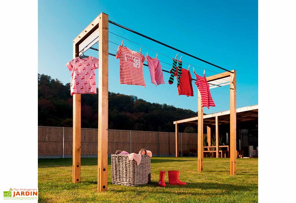 etendoir a linge exterieur en bois d epicea traite 256 x 80 x 180 cm jardipolys