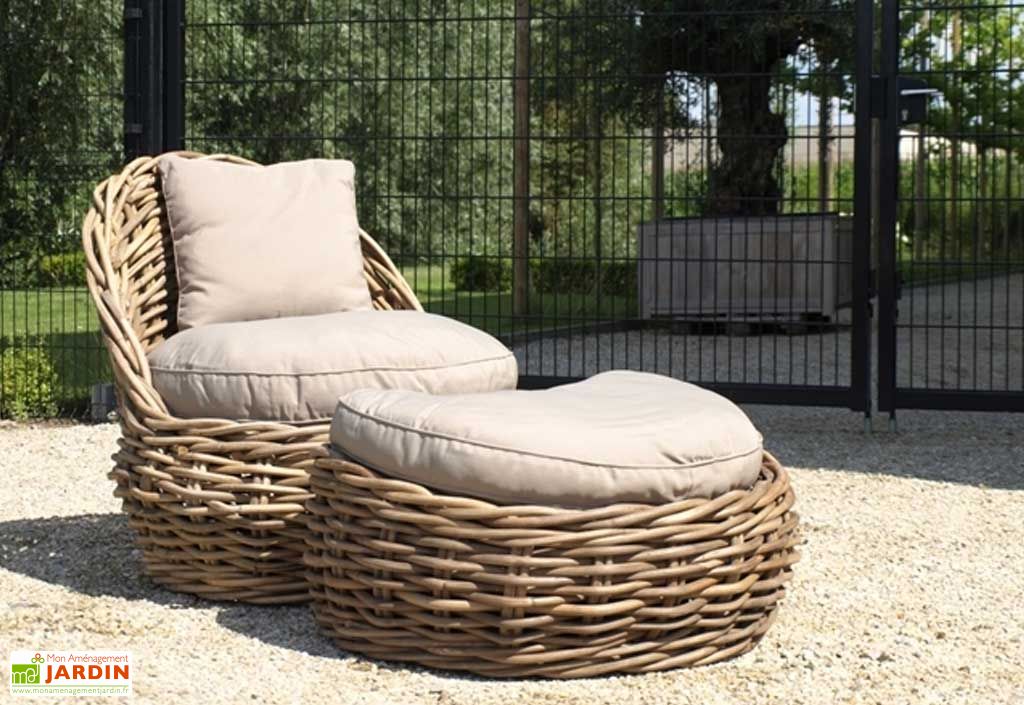 Fauteuil et Pouf de Jardin en Rotin Lot de 2 - B-summer Fauteuil et Pouf de Jardin en Rotin Lot de 2 - B-summer