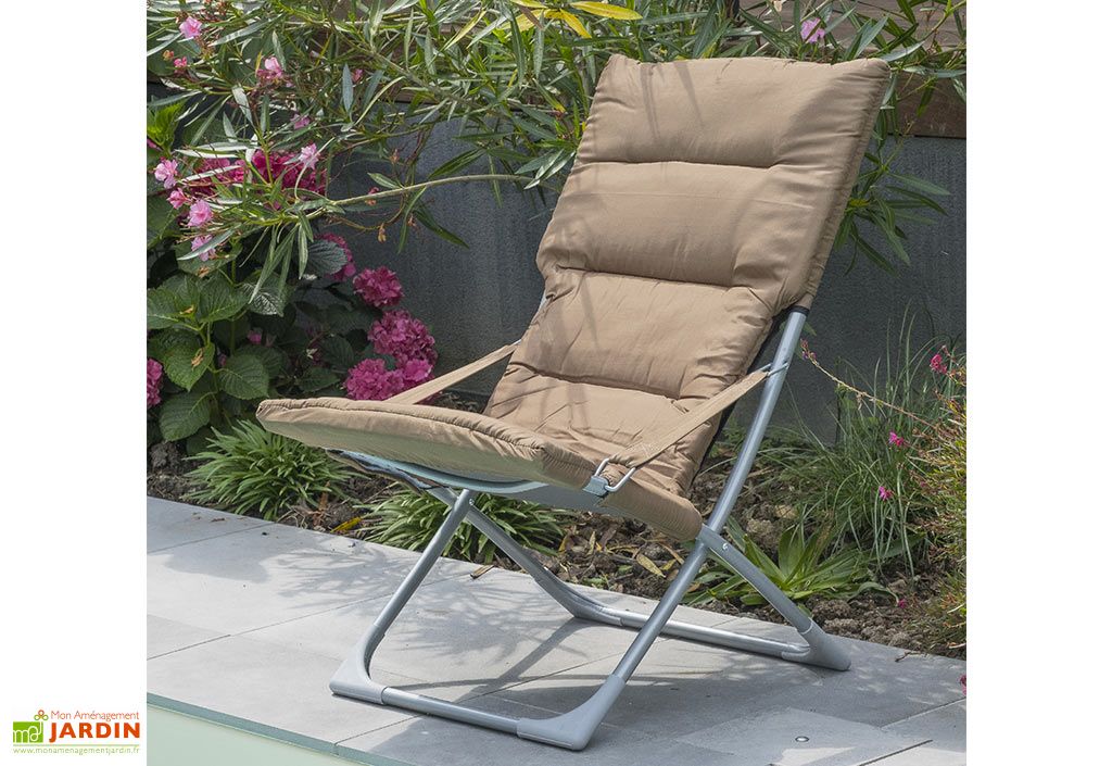 Fauteuil Relax De Jardin Pliable En Acier Et Textilene Taupe Dcb