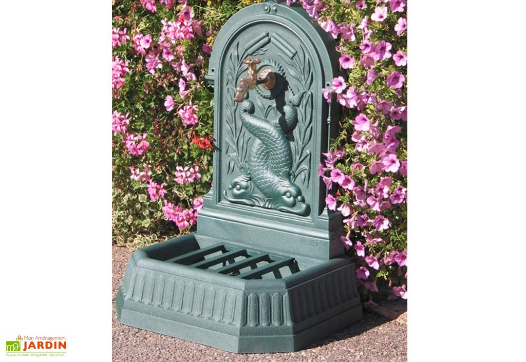 Fontaine De Jardin Murale En Fonte Dauphins Robinet Pls Coloris