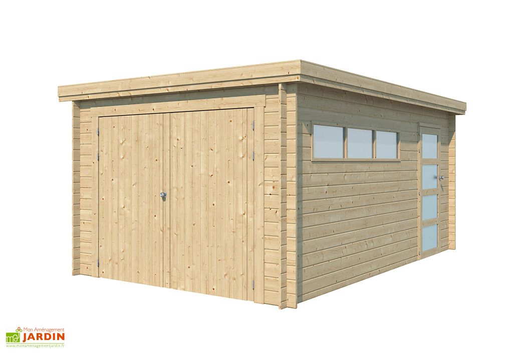 Garage En Bois D Epicea Toit Plat Bac Acier 16 M Gardenas