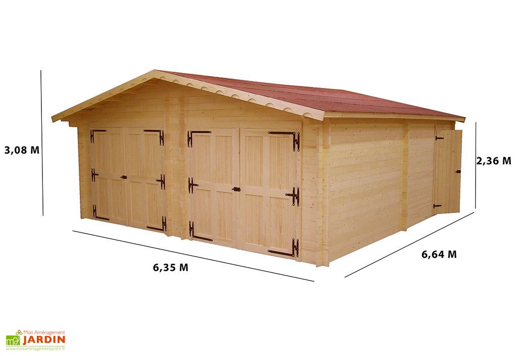 garage double en sapin massif 60 mm 620x620x308cm habrita
