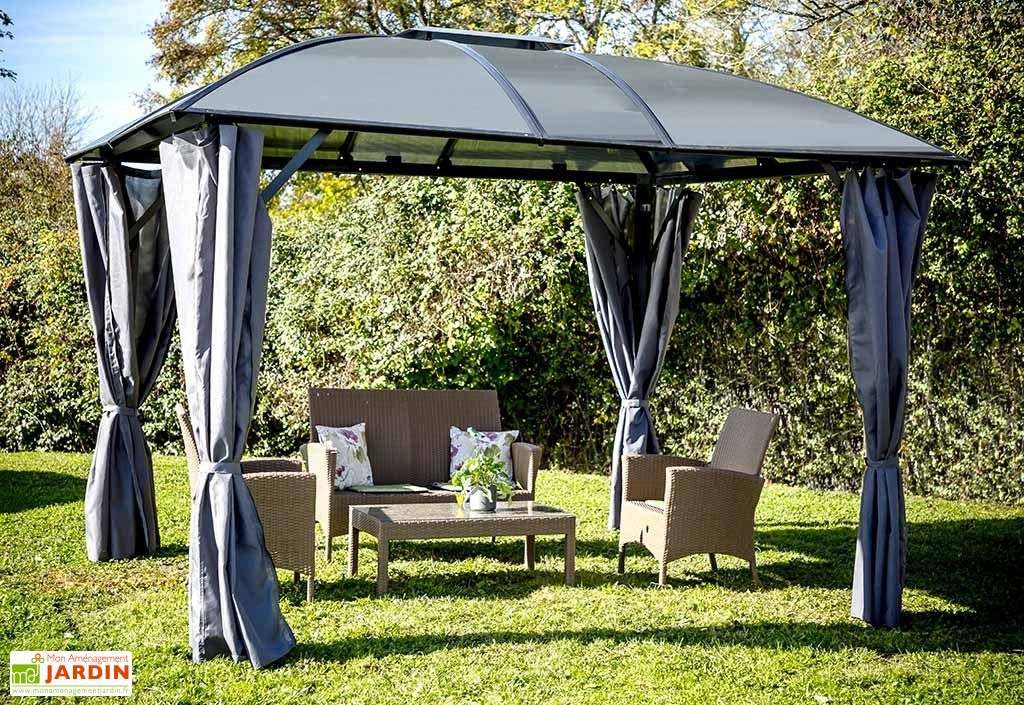 Tonnelle Gloriette en Aluminium et Polycarbonate Rideaux