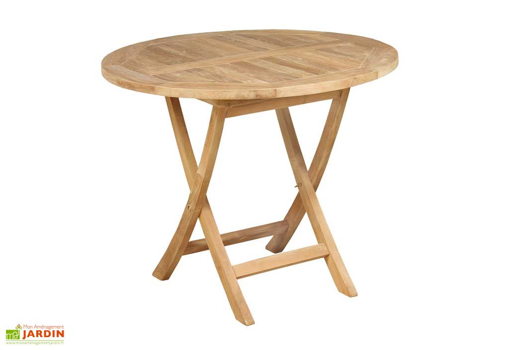 Table Jardin Teck Ronde Pliante