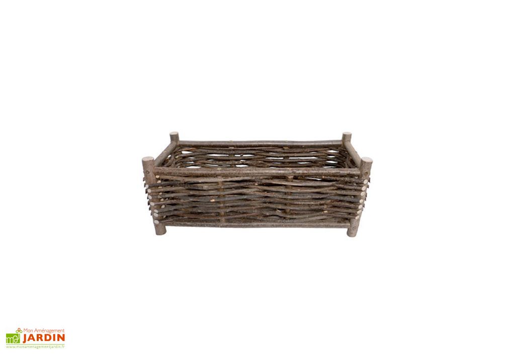 Jardiniere Rectangulaire En Bois Noisetier Tresse 70x30x30cm