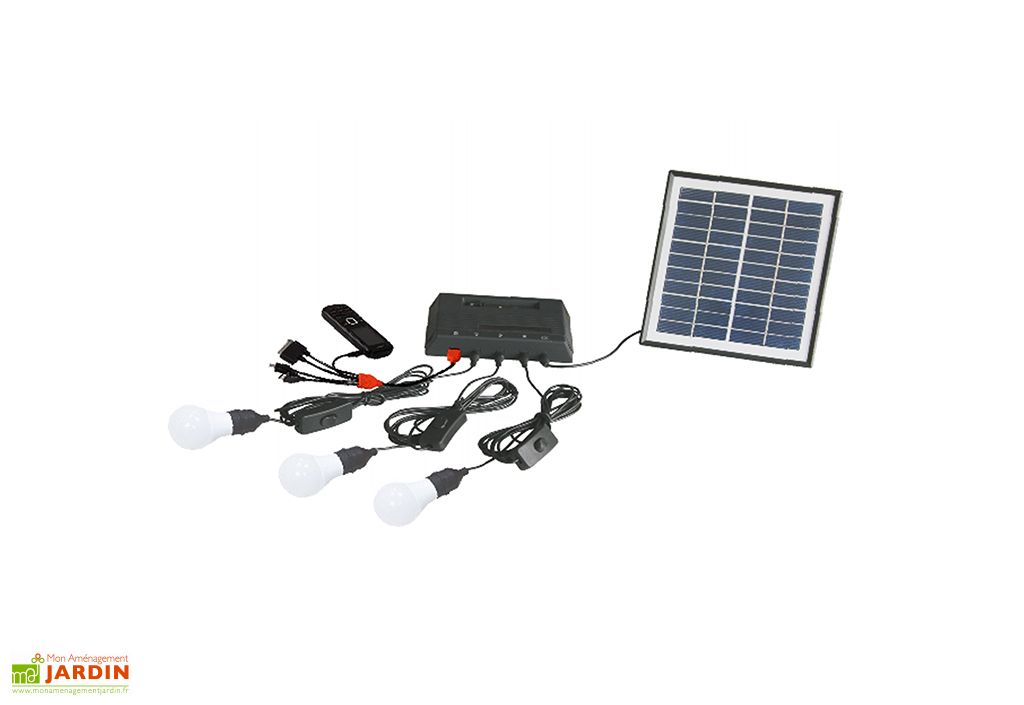 kit eclairage solaire d exterieur 3 ampoules led 5 w chalet jardin