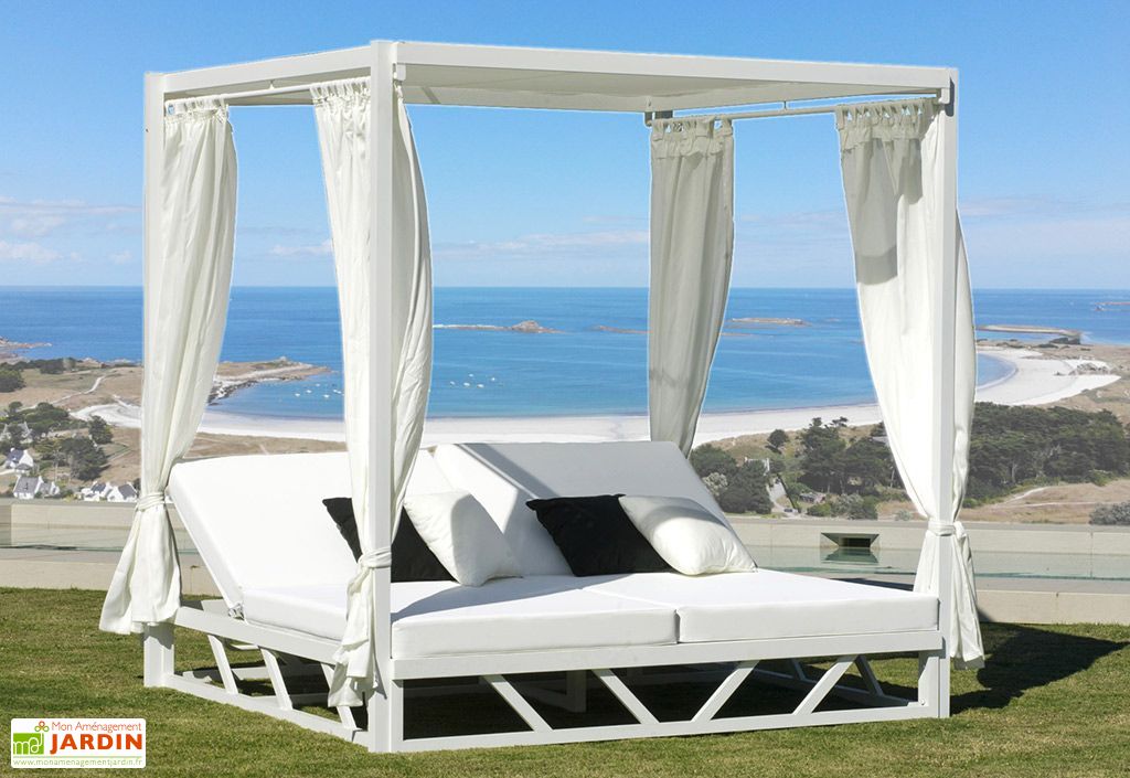 Lit De Jardin 2 Places En Aluminium Blanc Abalia Hevea