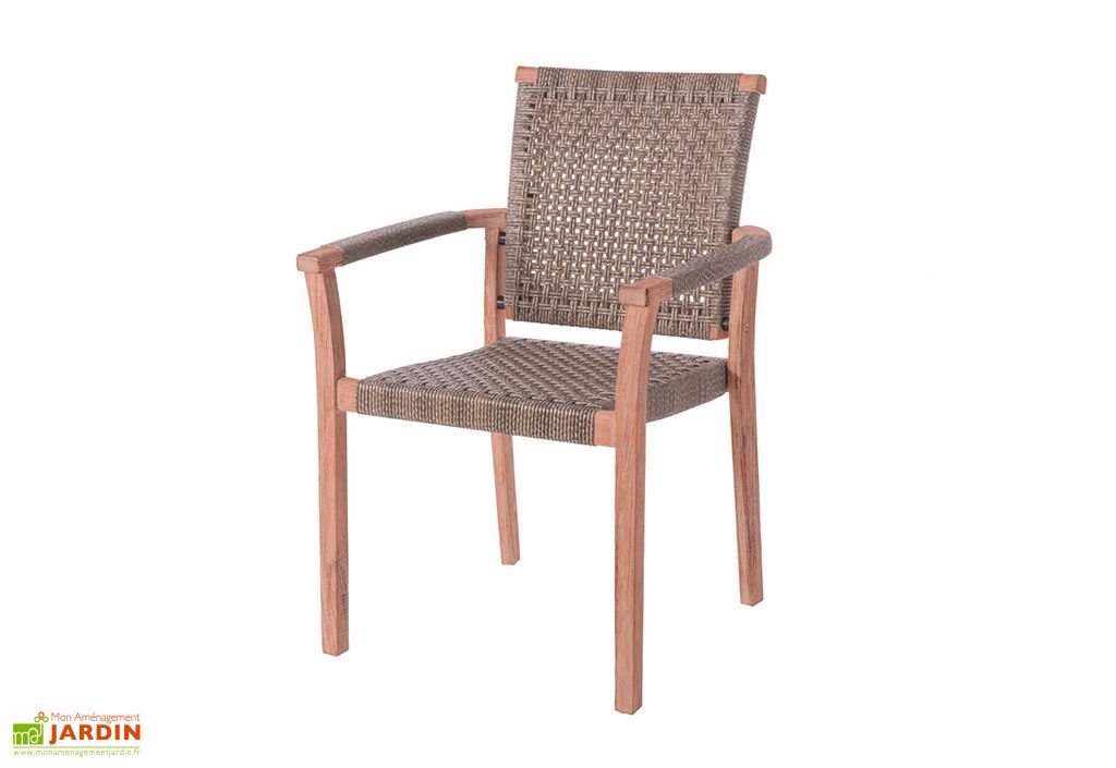 Lot De 4 Chaises De Jardin En Bois Et Rotin Tresse Frida Mon Jardin