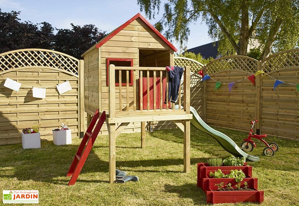 08585ac92d Maisonnette Bois Sur Pilotis Et Toboggan 1