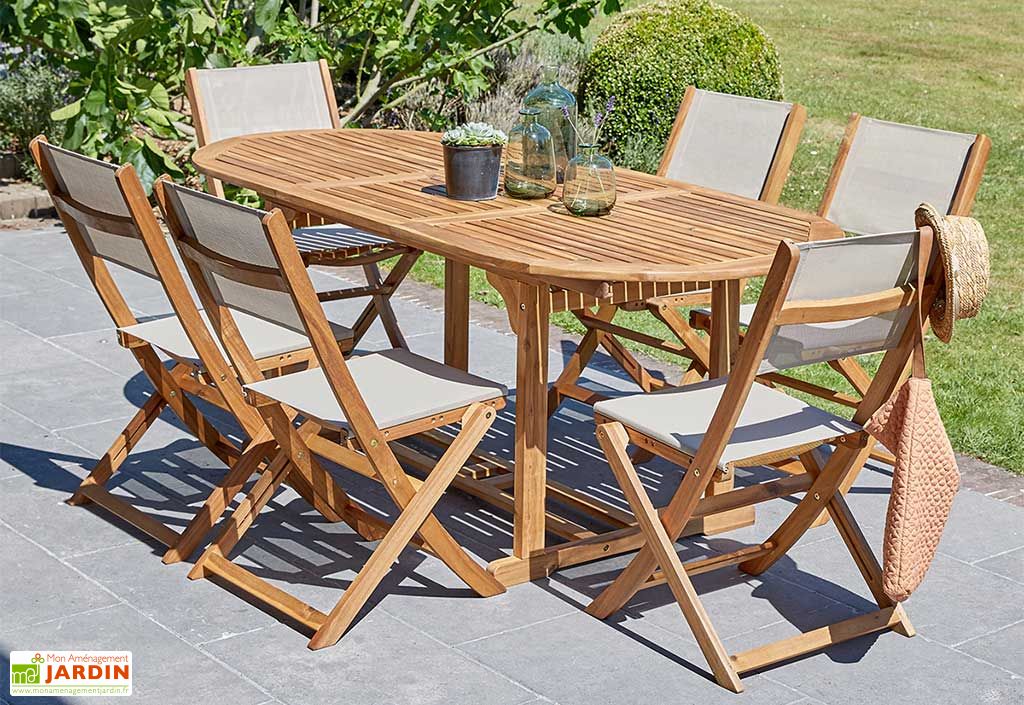 Salon de jardin rectangulaire 6 places en bois d'acacia Wilsa