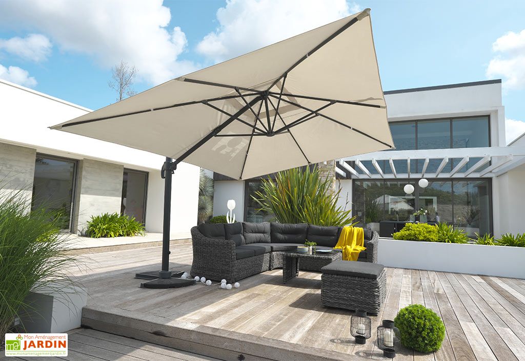Parasol Déporté Sky 4 Aluminium 3x4 M - Gris, Toile Résistante UV, Réglage Manivelle Et Inclinaison - 9