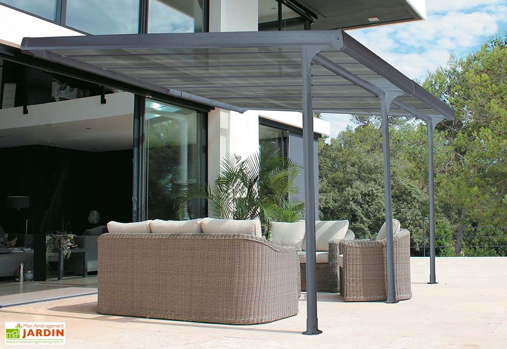 Pergola Adossee En Aluminium Gris Et Polycarbonate 6 Mm 12 M