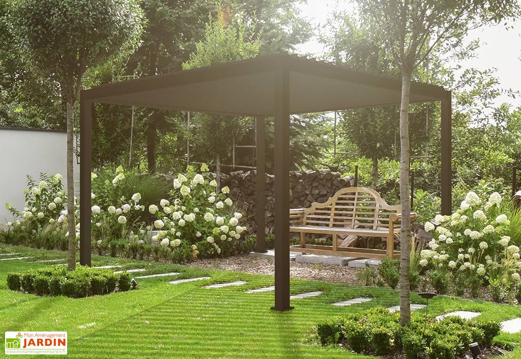 Pergola Bioclimatique Autoportee Ombrea Aluminium Anthracite 3 6 X 3 6 M Chalet Jardin