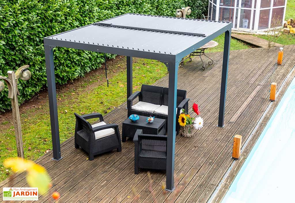 Pergola Bioclimatique Avec 1 Rideau Brise Vue Pergola Bioclimatique Lames Orientables En Aluminium 7 2 M