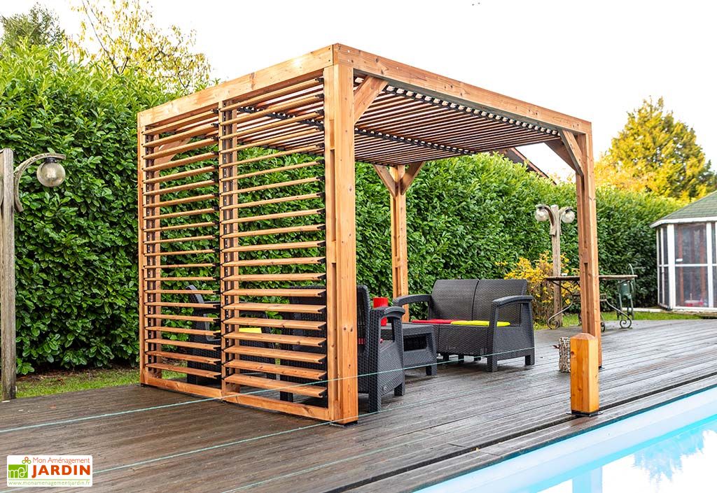 pergola en bois d epicea traite avec ventelles orientables 7 m habrita