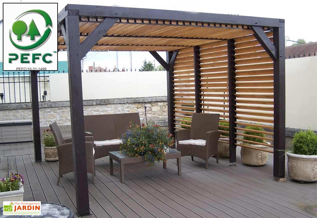 Pergola Ombra Avec Lames Orientables Cote Et Toit En Bois Habrita