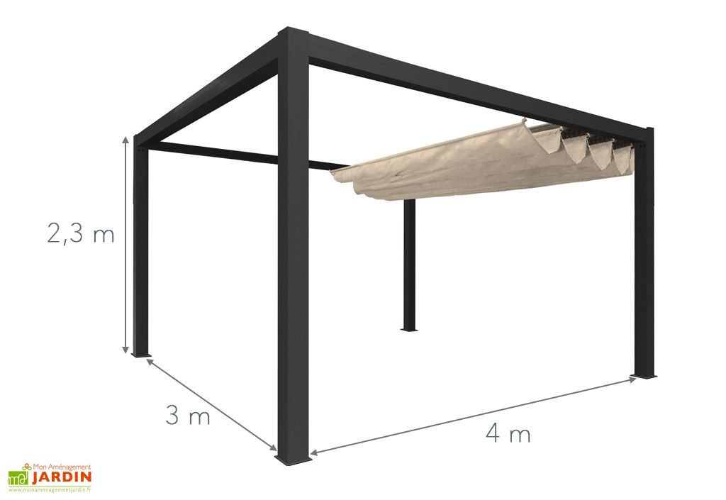 Pergola Autoportee Sunlight 4 X 3 M En Aluminium Avec Toile Nfi