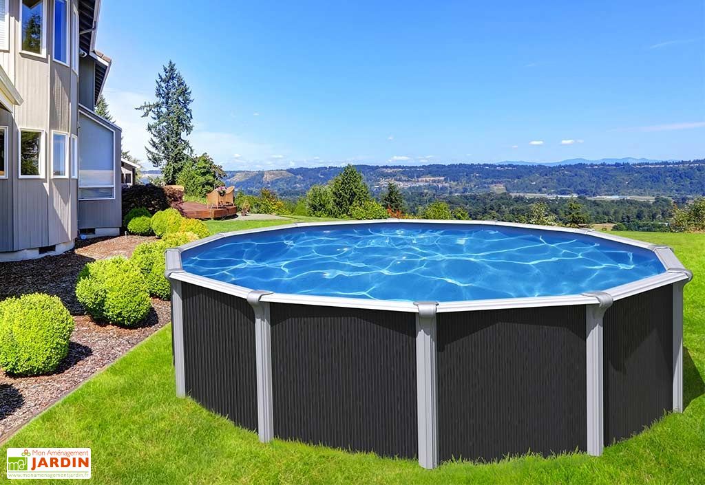 Piscine En Métal Anthracite Hors Sol Ronde Osmose ø490cm