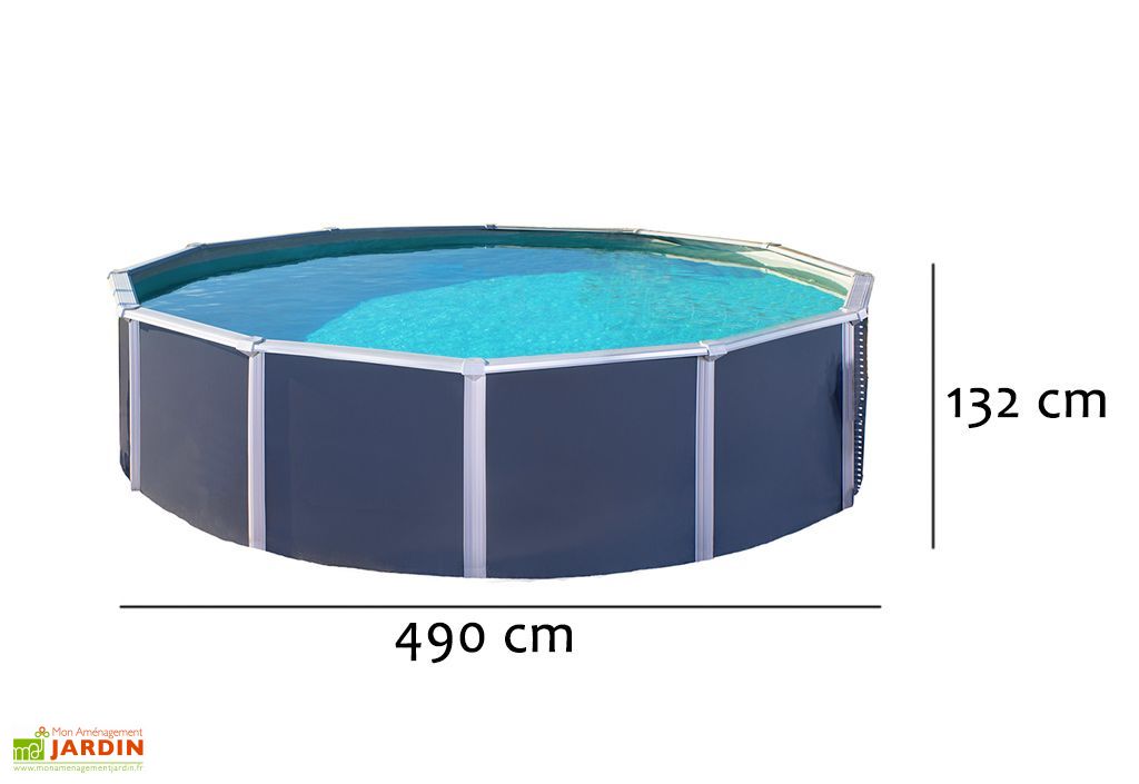 Piscine En Metal Anthracite Hors Sol Ronde Osmose O490cm Accessoires Trigano