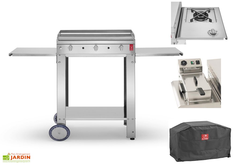 Plancha Gaz Inox Chef 80 Xl Chariot Ouvert Pack Complet Pla Net